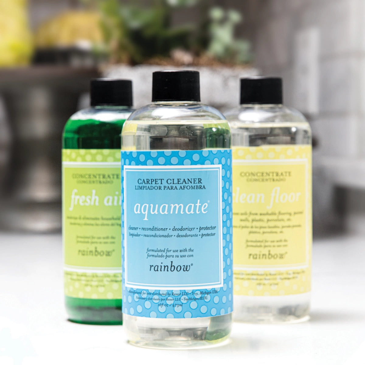 Cleaning Solution bottles with blurred background