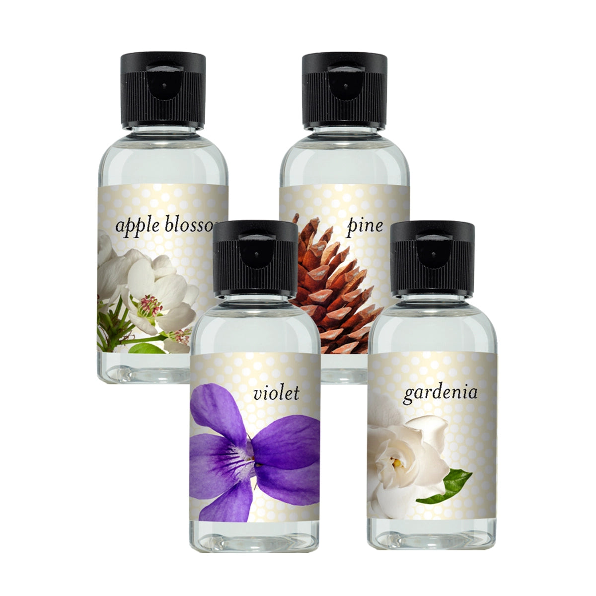 Apple Blossom, Pine, Violet, Gardenia